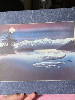 VTG Blue Whale Art Print- Hand Signed & Numbered By Paul Sloan- Limited Ed, COA